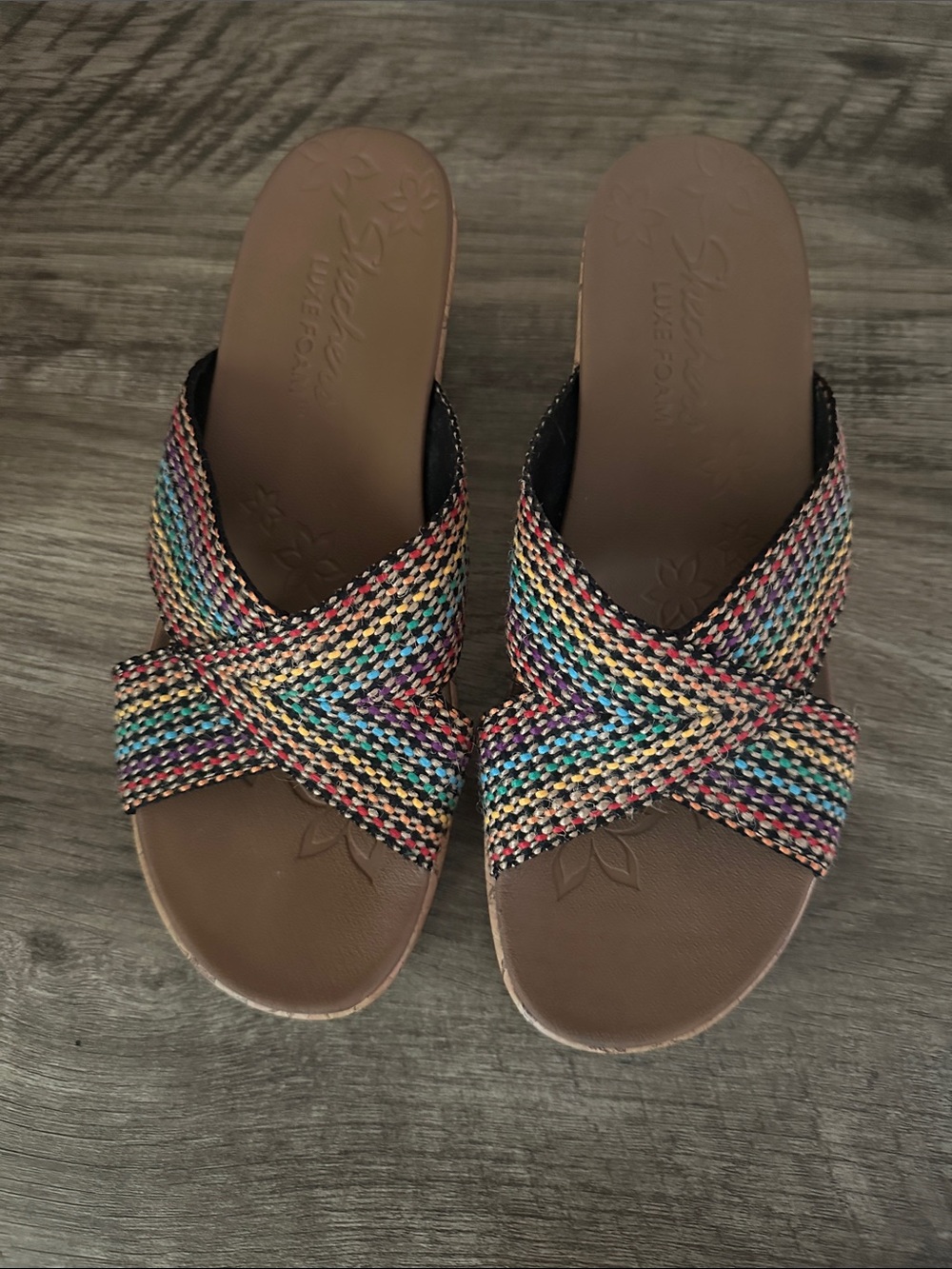Skechers Beverlee Delighted Wedge Sandal Womens 9 Woven‎ Cork